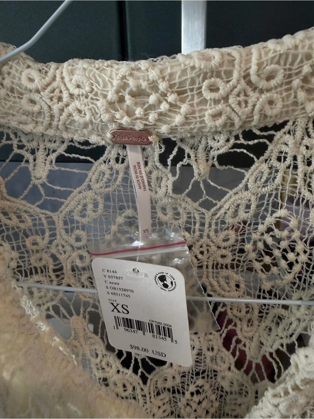 Free People Cream Lace Button-Down Shirt